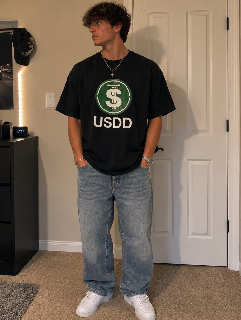 USDD Blockchain Stablecoin Logo Black Graphic T-Shirt Men's XL Crew Neck Tee